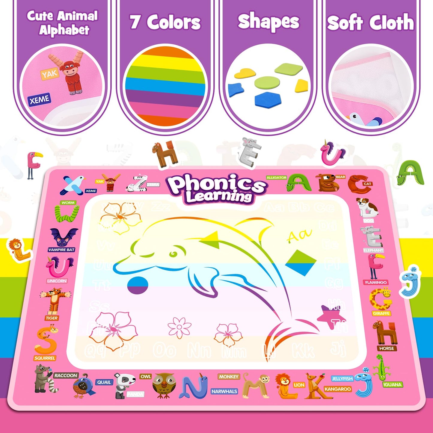 Toddler Toys For 2 3 4 5 Year Old Kids Boys Girls, Water Doodle Mat For Toddlers 2-5 Preschool Educational Learning Toys Halloween Birthday Easter Basket Stuffers Gift For 2-8 Year Old Boys Girls Pink