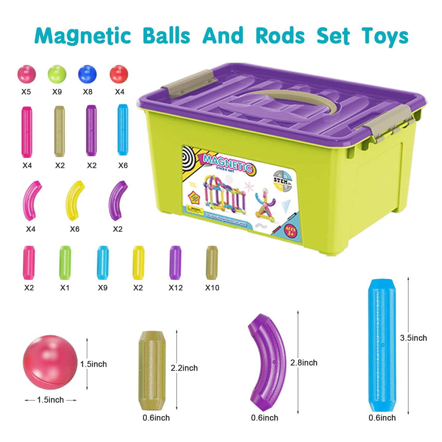 Huaker 88 Piece Magnetic Balls And Rods Set,Magnetic Building Toys Colorful Diy Stem Building Blocks Sticks For Ages 3+ Year Old Children Boy Girl Educational Construction Toy