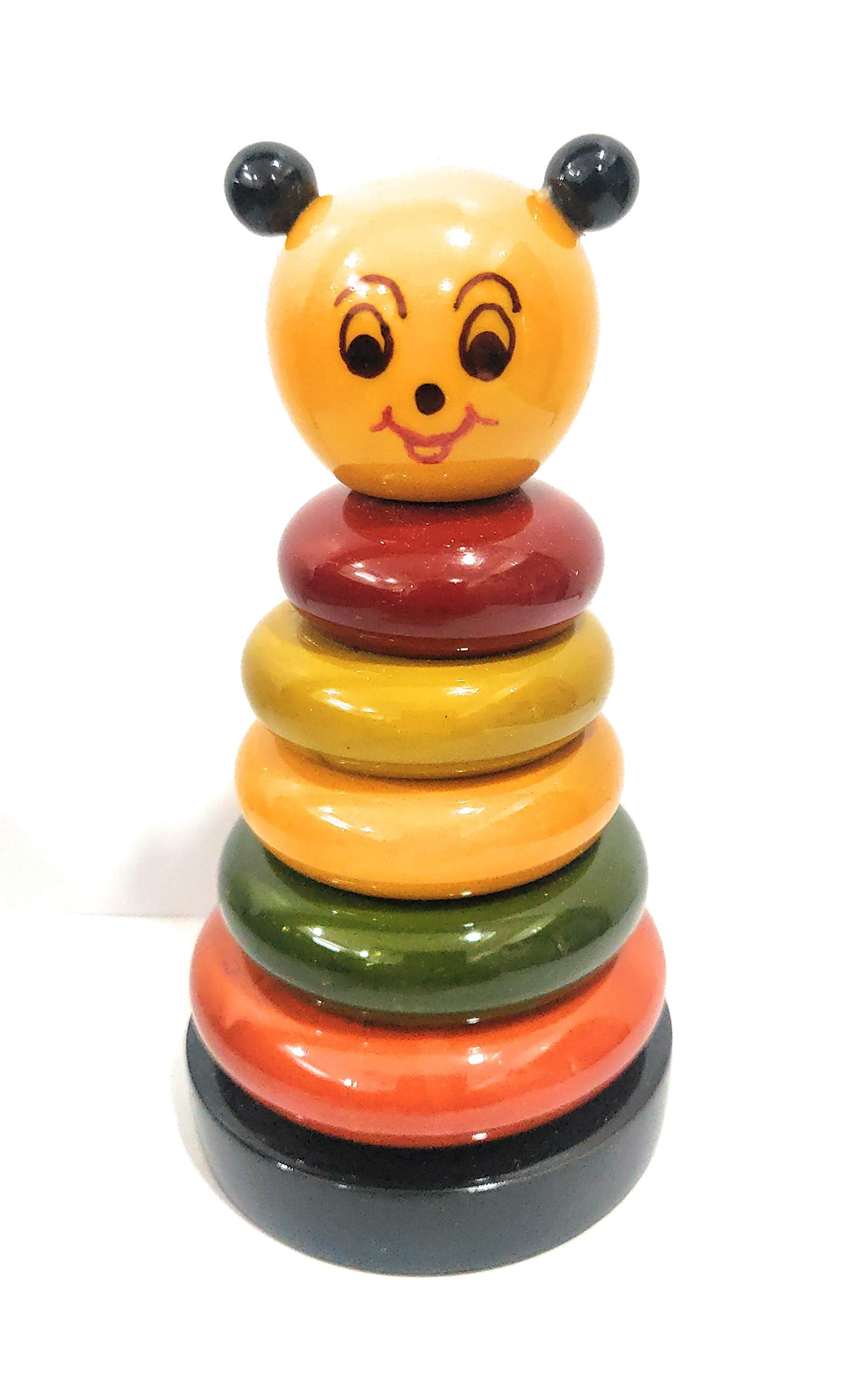 Anuradha Wooden Stacking Ring Toy Multicolour 5 Rings For Toddlers (L X W X H) 2 Inch X 2 Inch X 5 Inch, Pack Of 1