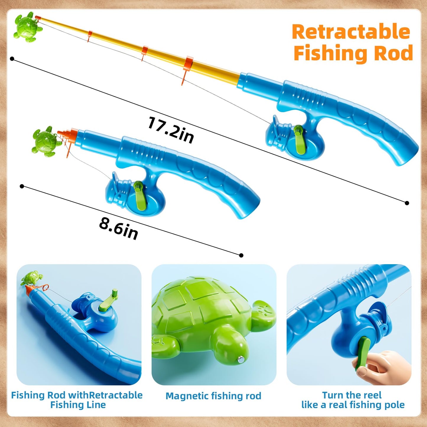 Niplooow Magnetic Fishing Game Pool Toys For Kids 3-5, Water Table Bathtub Kiddie Party Toy With Pole Rod Net Plastic Floating F