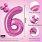 40 Inch Hot Pink Number 6 Balloon & Mini Mouse Head Balloon, 6Th Birthday Party Decoration Balloons, Cartoon Mouse Birthday Part