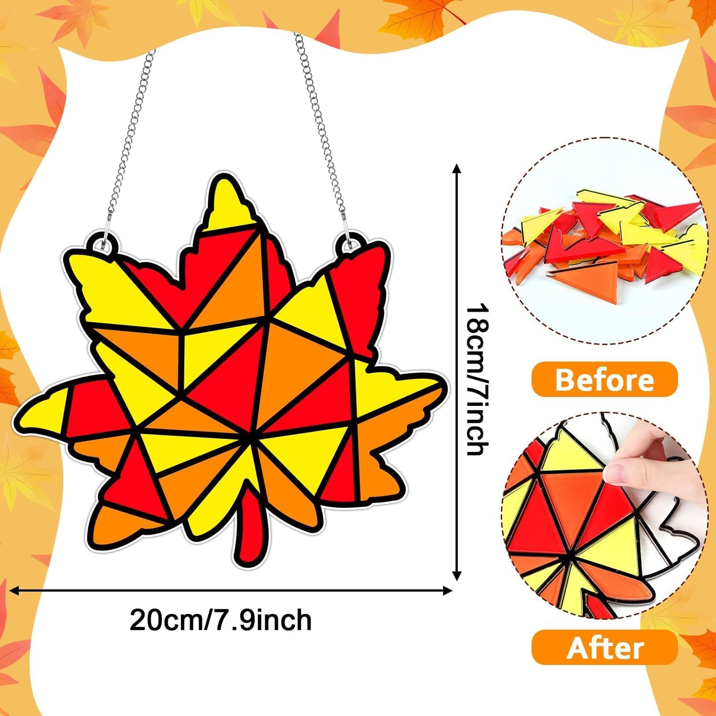 Qyeahkj Fall Crafts Stained Glass Craft Thanksgiving Maple Leaves Sticker Glass Made Easy Activity Kit Decorations Autumn Suncat