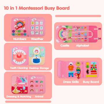 Busy Board Montessori Toys For 1 2 3 4 Year Old Girl Birthday Gift, Preschool Educational Activities Busy Book For Learning Fine