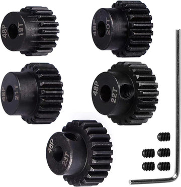 48P Hardened Steel Upgrade Pinion Gear Set: 19T 20T 21T 22T 23T fit 3.175mm (1/8-Inch) RC Motor Shaft (Work with Steel Spur Gear