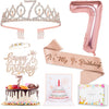 7th Birthday Decorations for Girls, Including 7 year old Birthday Cake Topper, Birthday Queen Sash with Pearl Pin, Sweet Rhinest