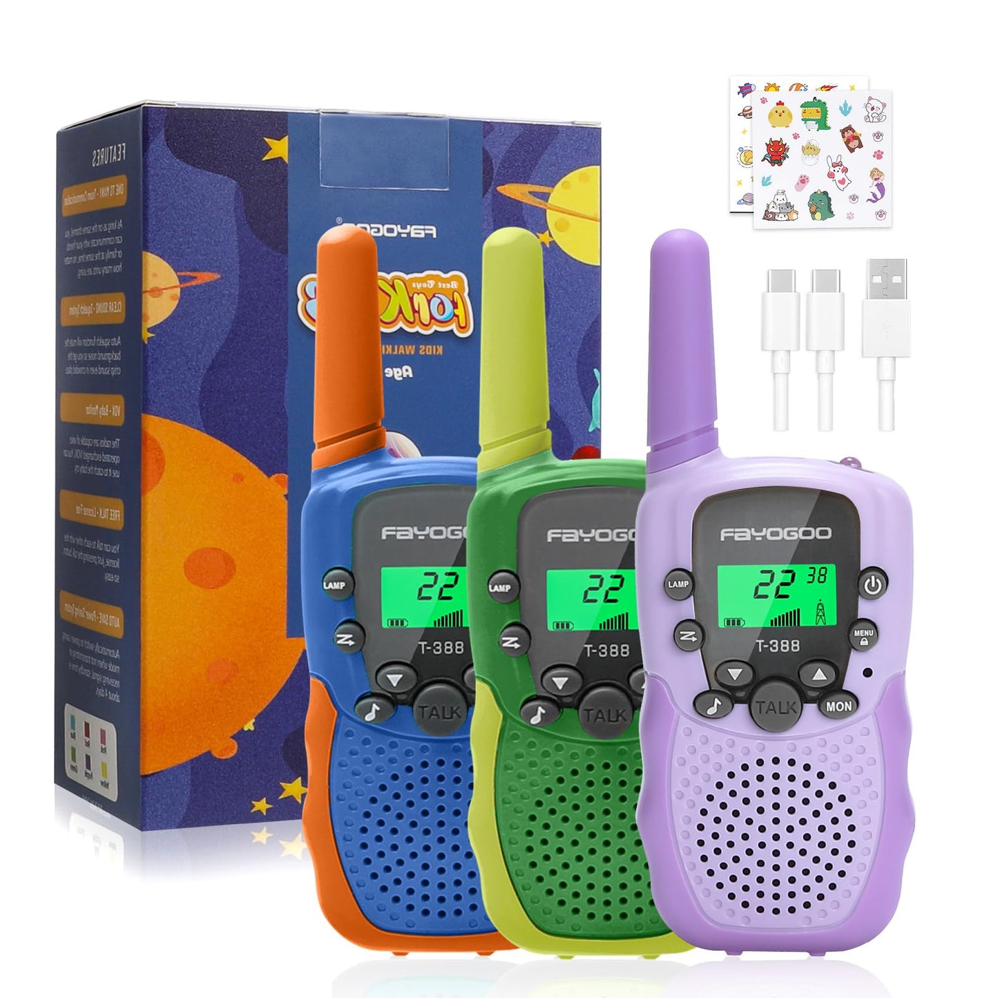 Walkie Talkies For Kids Long Range 2 Miles, Rechargeable Kids Walkie Talkies 3 Pack With Flashlight, Toys Gifts For 3 4 5 6 7 8-10-12 Year Old Boys Girls, Christmas Birthday Gifts Ideas Present