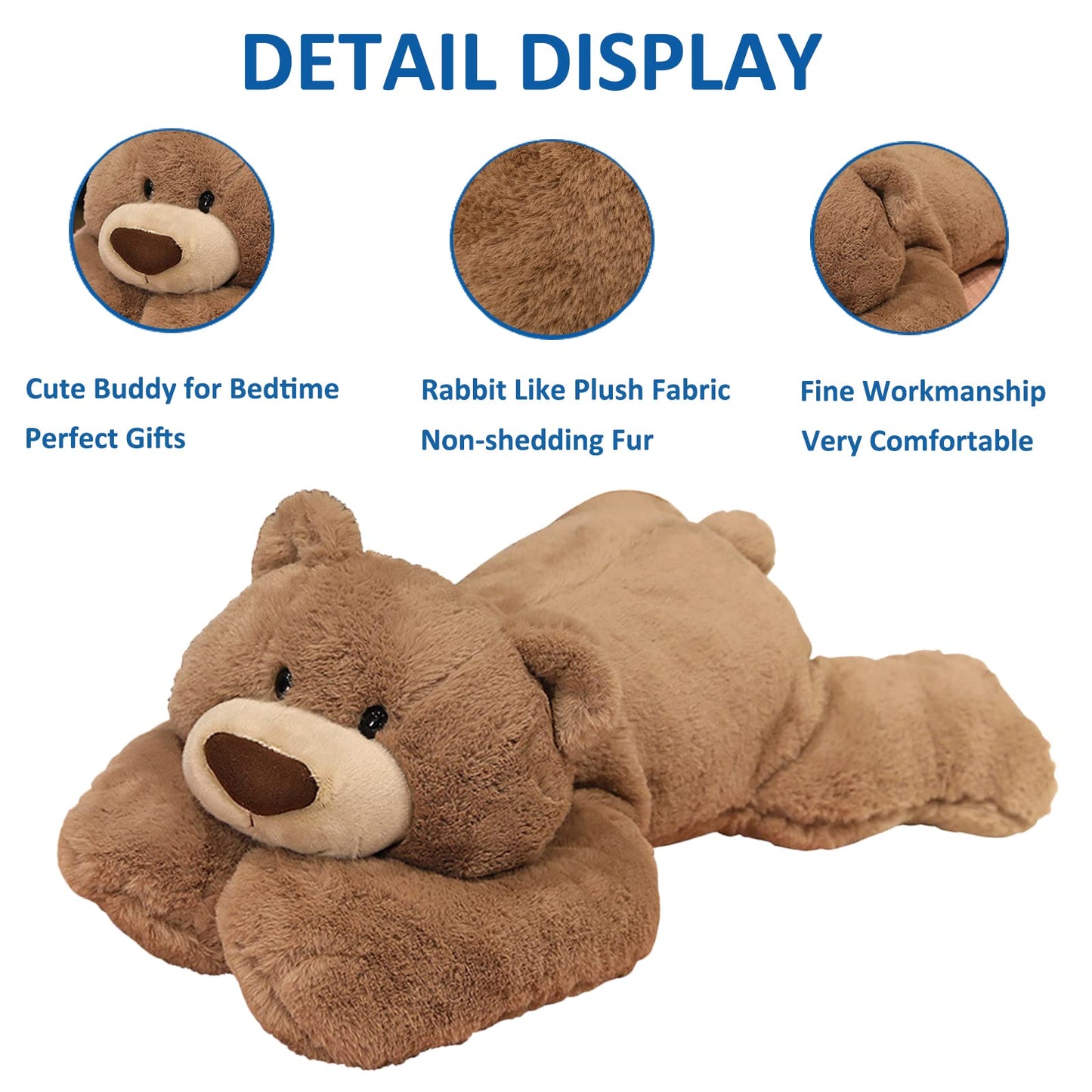 Hronsa Weighted Bear Stuffed Animal Toy, Brown Plush Pillow, 11.8in Cotton for Adults, Boys & Girls