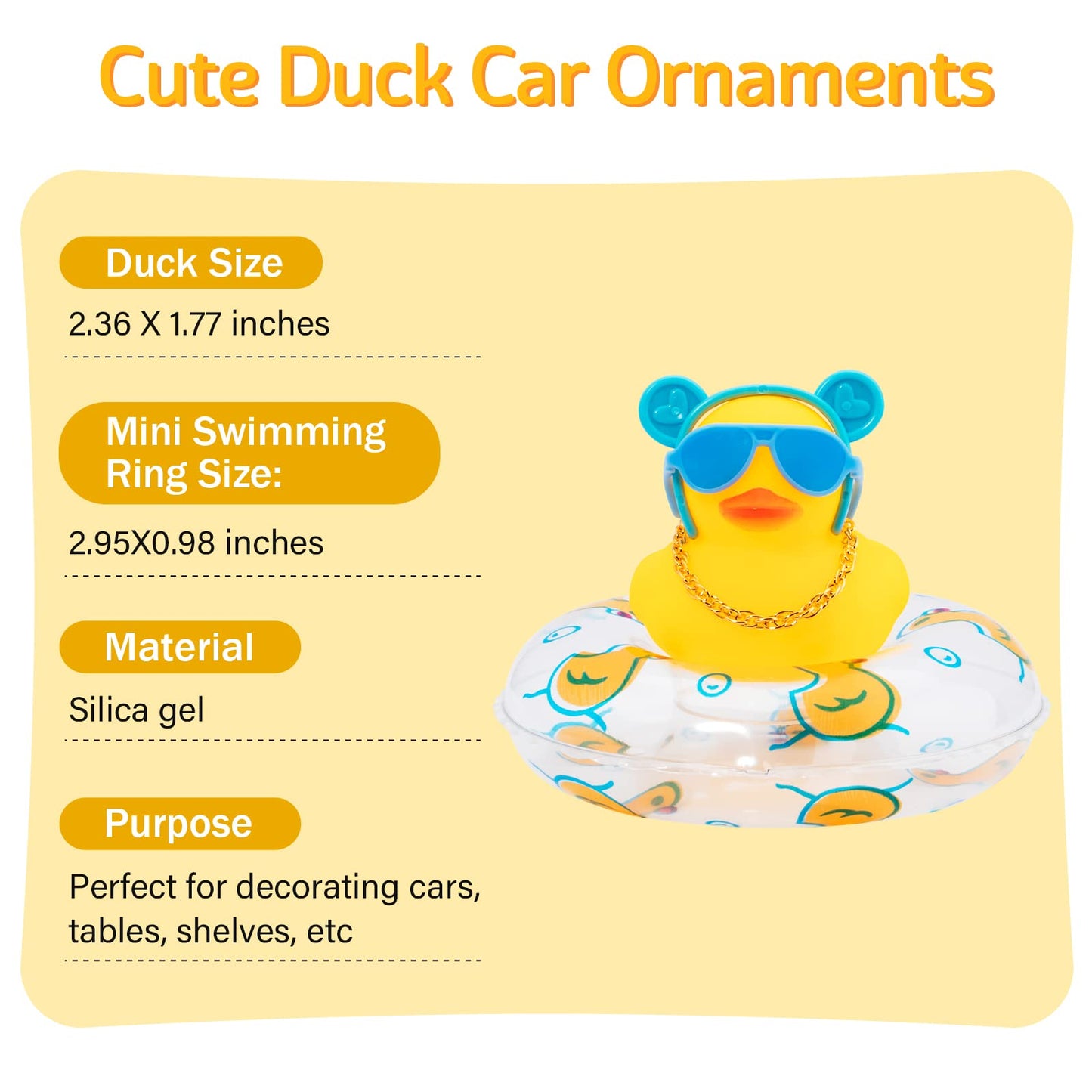 wonuu Car Duck Rubber Duck Car Ornaments Duck Car Dashboard Decorations with Cute Headband Swim Ring Necklace Sunglasses  B-Blue O Bunny Headband-Transparent