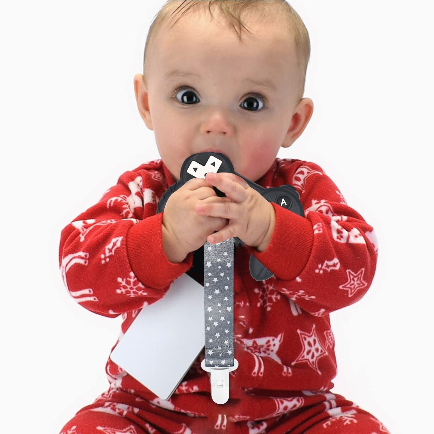 BIGSPINACH Silicone Remote Game Control Teething Toy for Babies 0-12 Months, Black
