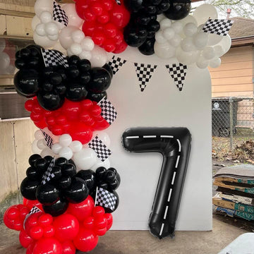 Race Car Number 7 Balloons,40 Inch Racing Car 7 Birthday Balloons Two Fast Balloon Race Track Black 7 Balloon Number For Cars Theme Birthday Party