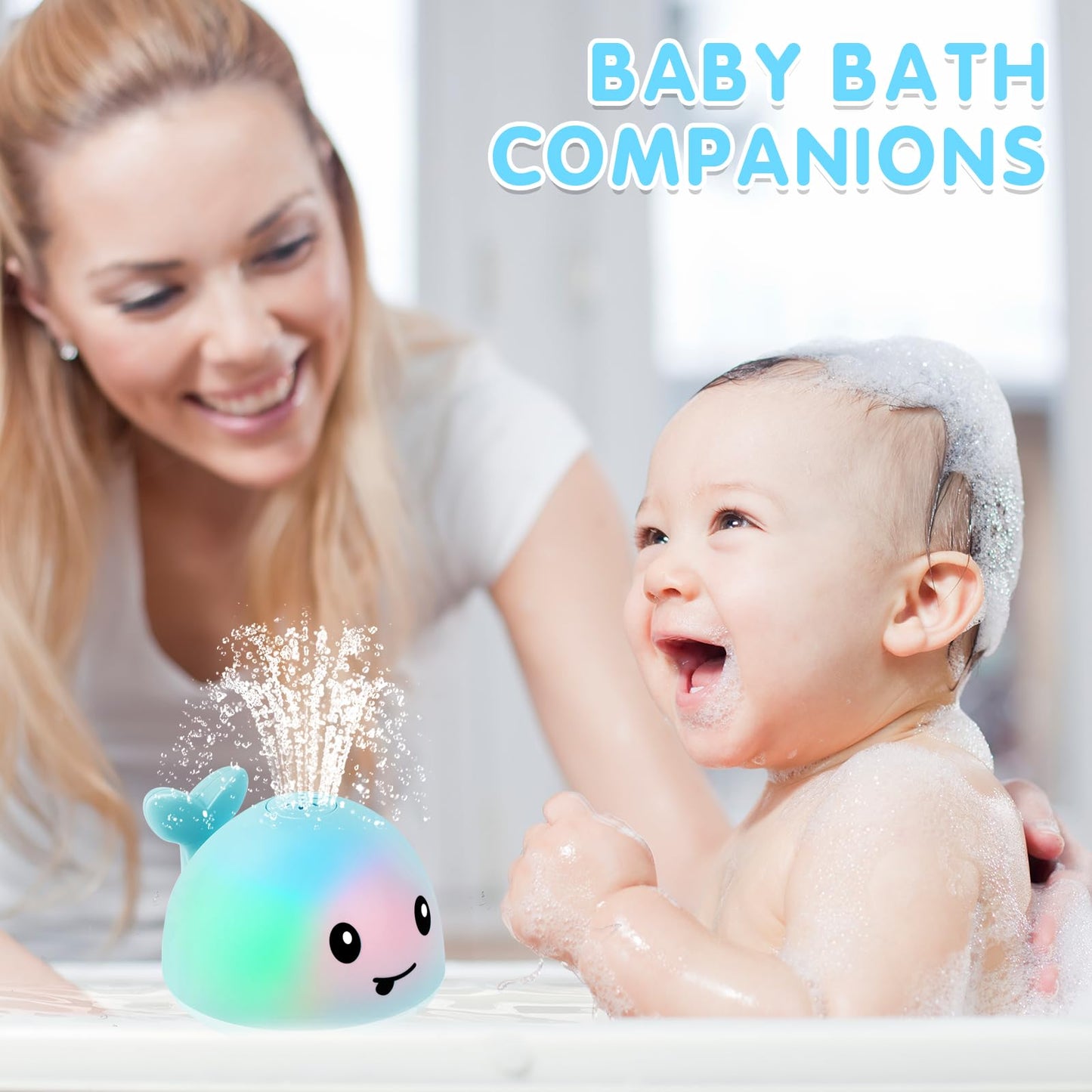 Gigilli Light Up Whale Bath Toys for Baby Boys 0-3 Years, Small, Blue - Fun Fountain for Kids 1-3, 6-12 Months, Safe Playtime