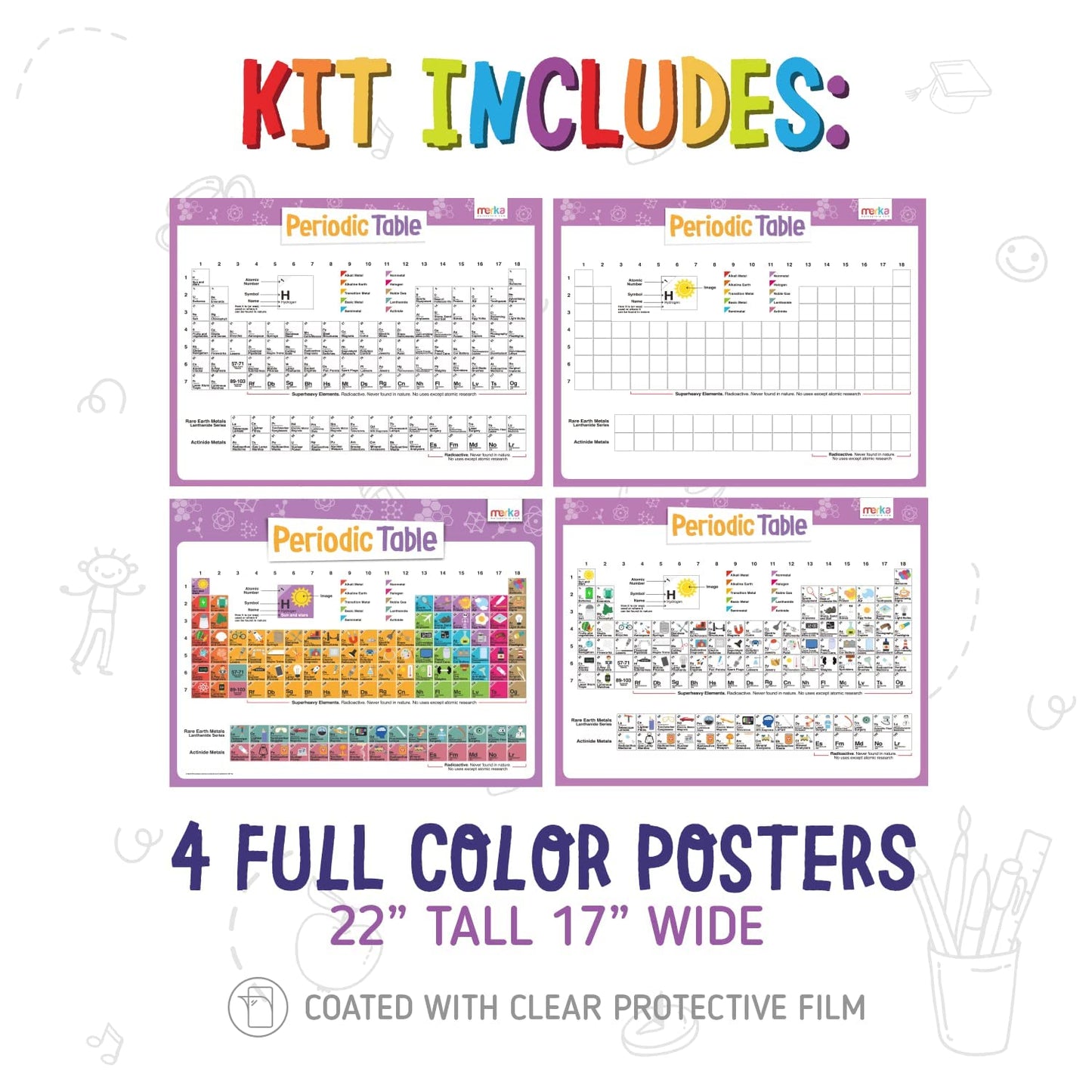 Merka Periodic Table For Kids Table Periodic Table Gifts Learning And Educational Toys Chemistry And Science Education Set With 4 Posters 118 Flashcards And Practice Book With Exercises And Puzzles