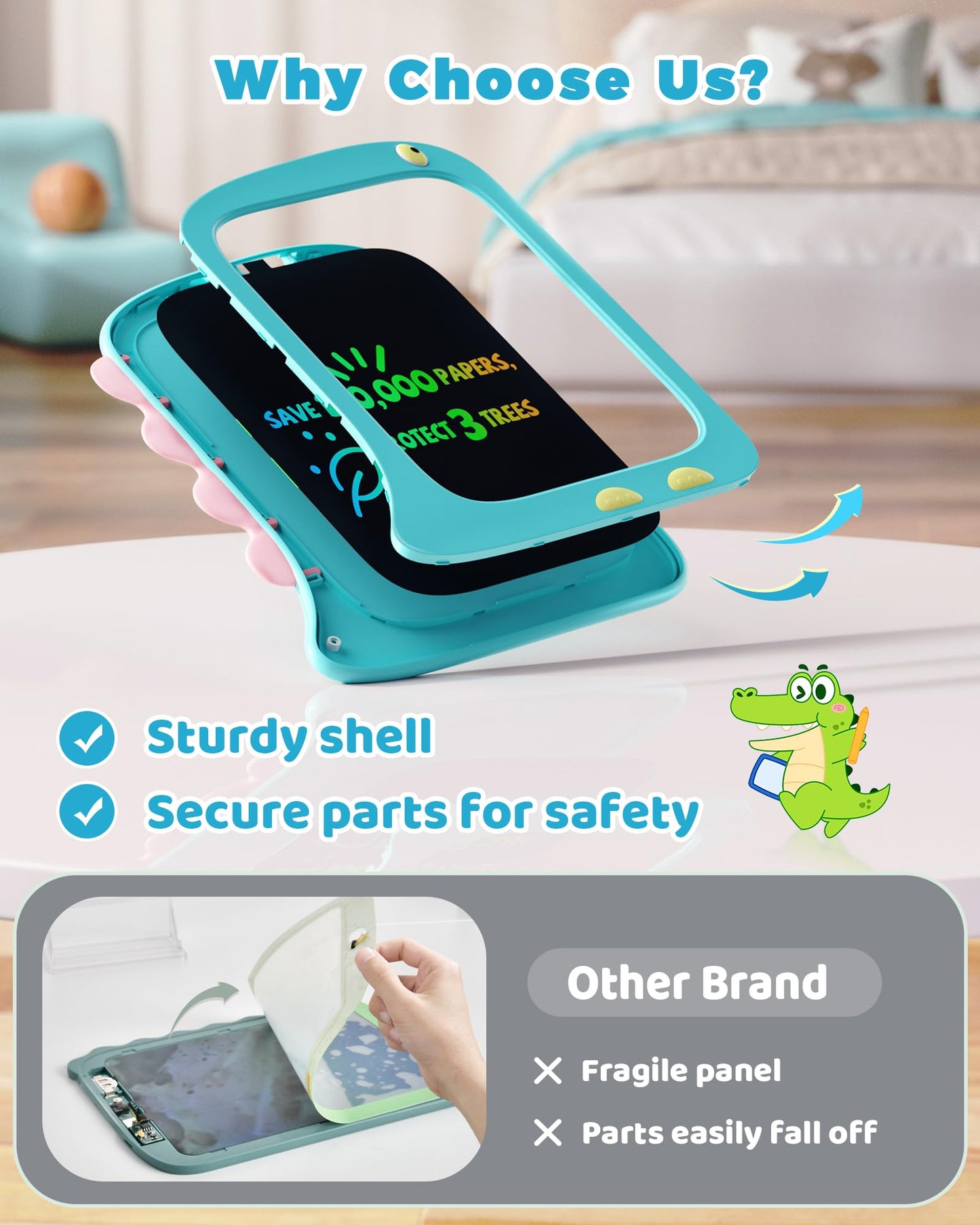 Kokodi Lcd Writing Tablet Doodle Board, 3 4 5 6 Year Old Boys Toys Gifts, 8.5 Inch Drawing Pad Airplane Travel Road Trip Essentials, Dinosaur Toddler Kids Games Birthday Christmas Stocking Stuffers