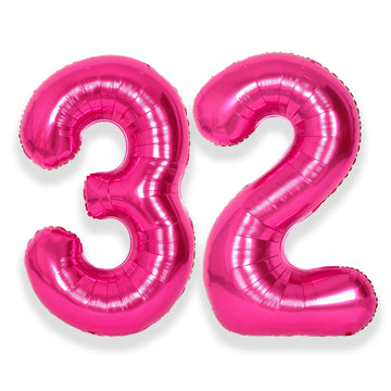 Suwen 40 Inch Large Hot Pink 32 Balloon Numbers Big Foil Helium Number Balloons 0-9 Jumbo Happy 32Nd Mylar Birthday Party Decora