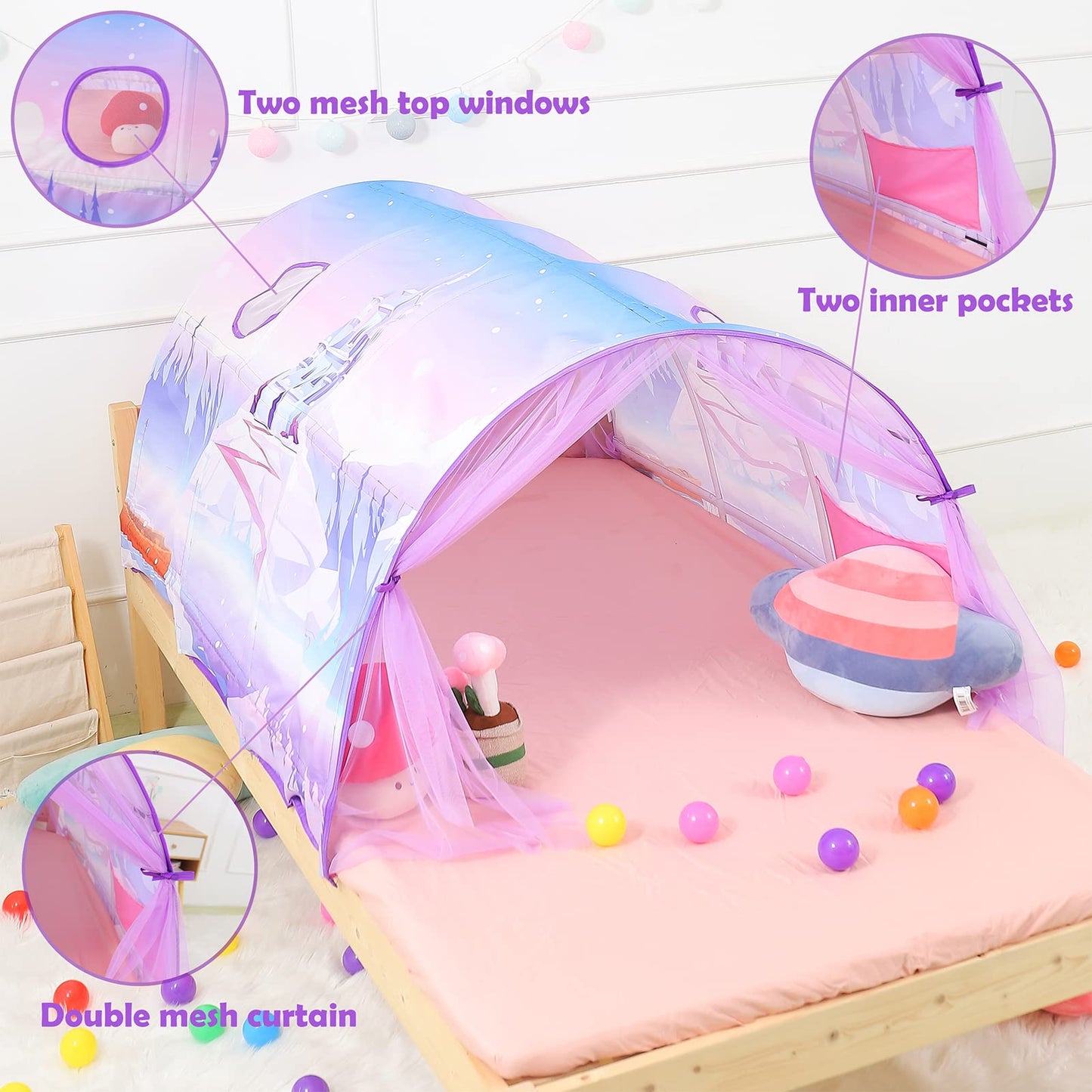 Bed Tent For Kids Lucky Castle Toddler Bed Tent Foldable Game House For Children Play Tents For Girls Boys Sleeping Canopy Playh