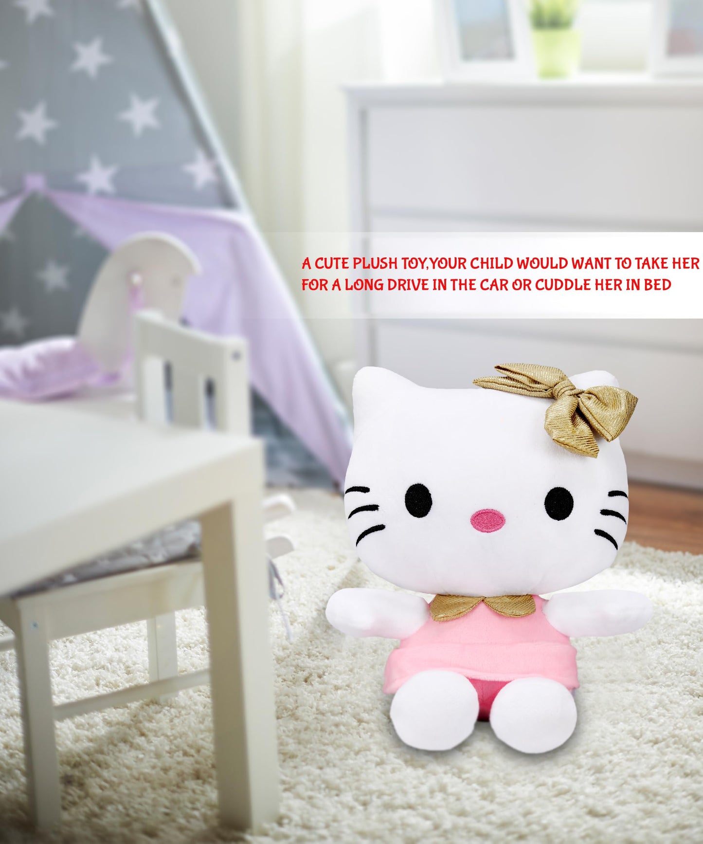 Hello Kitty In Pink Outfit And Golden Bow