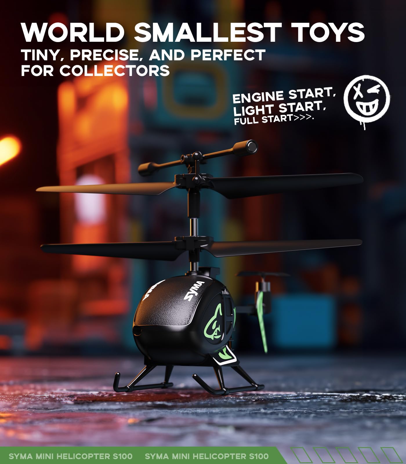 SYMA S100 Mini RC Helicopter - Gyro Stabilizer, Altitude Hold, 3.5 Channel, Black, Plastic, 5-7 Min Flight Time