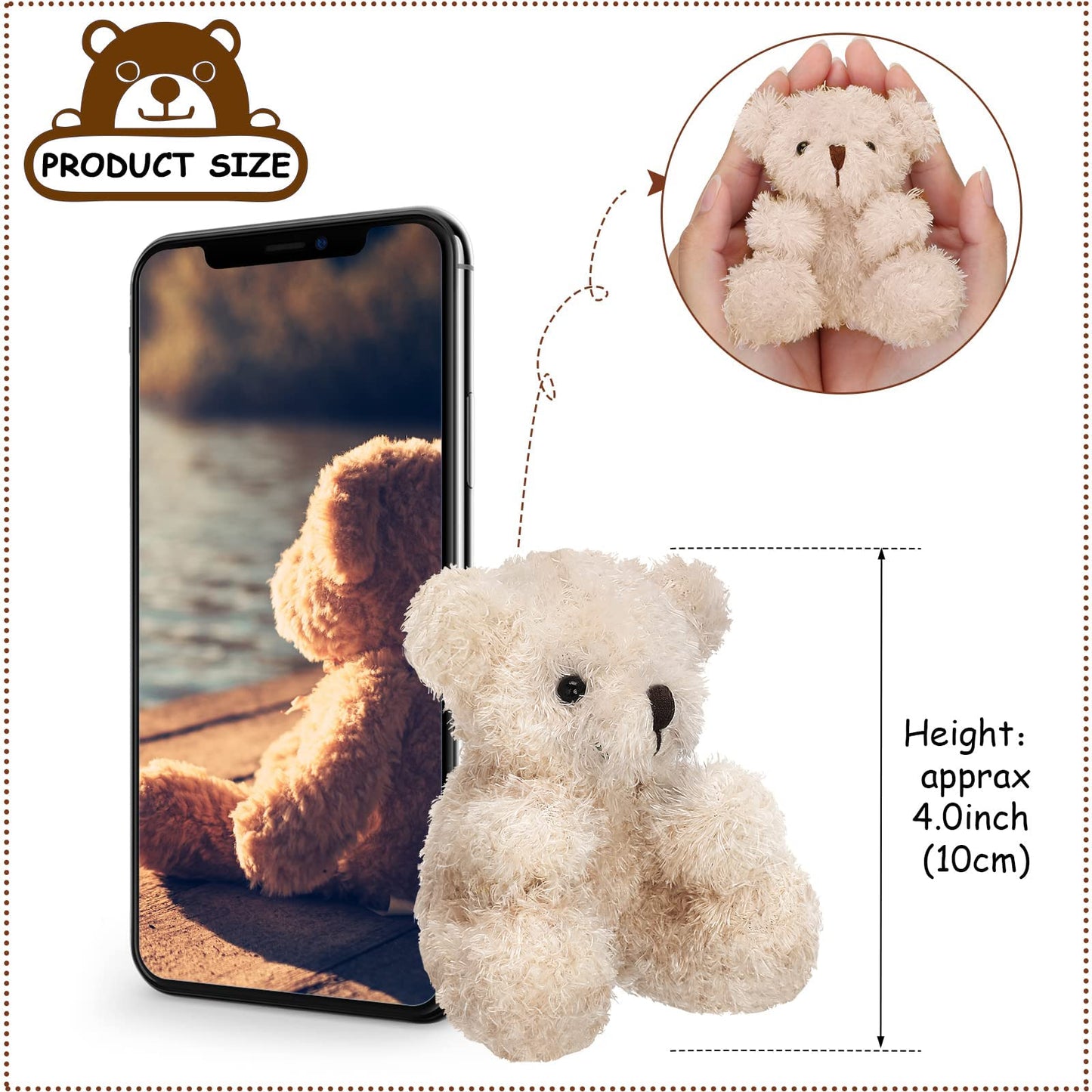 Sotiff 12 Pcs Valentine‘S Day Mini Bear Plush Stuffed 4 Inch Small Fuzzy Bear Bulk Animal Doll Keychains For Baby Shower Birthday Party Favor Classroom Exchange Gifts(Brown, Apricot)