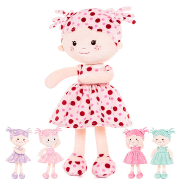 Onetoo First Baby Doll Soft Baby Doll For Girls Plush Rag Doll Sleeping Cuddle Buddy Doll Wear Pink Dress Red Polka Dot 14'