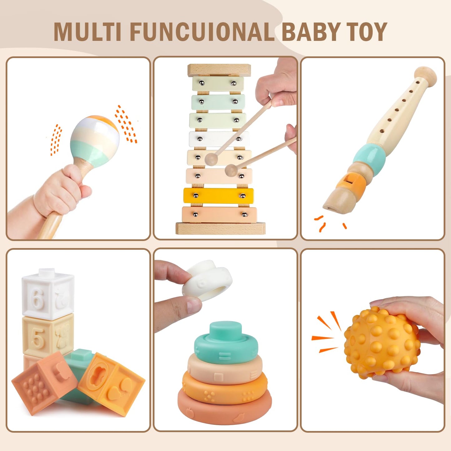 Baby Toys 6-12 Months Montessori Toys for Babies 6-12-18 Months,Wooden Stacking Building Blocks,Infant Teething Toys Sensory Bal