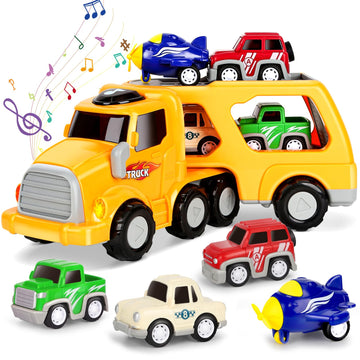 Dreamon 5-in-1 Transport Vehicles Toys for Ages 2-4 with Light & Sound, Ideal Construction Car Toy Christmas Birthday Gifts for 