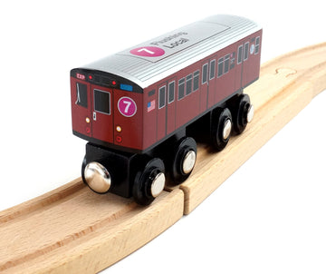 Muni Pals Munipals New York City Subway Wooden Railway (Nostalgia Series) Redbird 7 Train/Flushing Local–Child Safe And Tested Wood Toy Train