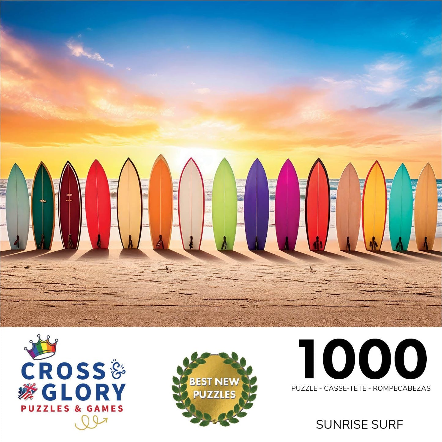 Cross & Glory - Sunrise Surf - 1000 Piece Jigsaw Puzzle For Adults | Vibrant Beach Scene Artwork | Unique Gift Idea