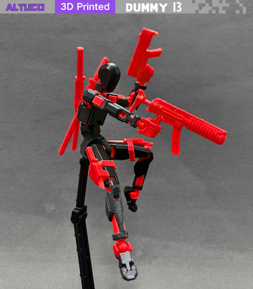 Altuco T13 Action Figure With Lots Of Accessories,3D Printed Multi-Jointed Titan13 Figure,Red Dummy 13 Desktop Decorative Toy