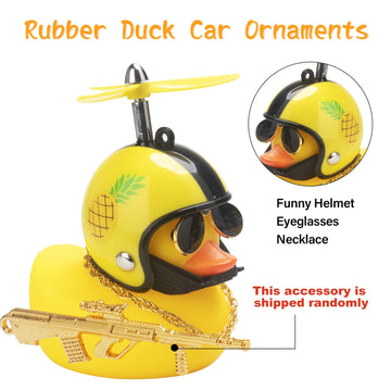 Wonuu Rubber Duck Car Ornaments Cool Yellow Duck Car Dashboard Decorations Squeaky Glasses Duck With Propeller Helmet For Car Cc