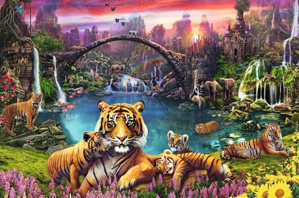 Ravensburger 3000 Piece Jigsaw Puzzle - Tigers in Paradise - 48 x 32 in. - Multicolor Cardboard - Model 16719
