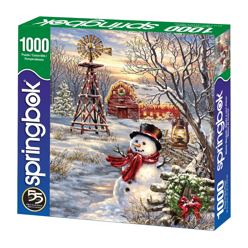 Springbok 1000 Piece Jigsaw Puzzle - Winter Windmill, Engineered Wood, Multi Color, Model 34-10904, Made in USA