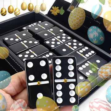 Bucher&Rossini Dominoes Set Double 6 - Claasic Black Domino'S Game Set With Metal Surface For Adults And Kids Idea Gift Present For Domino Players Or Family Game Night (Black New)