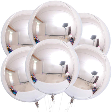 Katchon, Metallic Silver Balloons - 22 Inch, Pack Of 6 | 4D Round Silver Mylar Balloons, Silver Foil Balloons | Prom Decorations 2025 | Silver Metallic Balloons, Graduation Decorations Class Of 2025