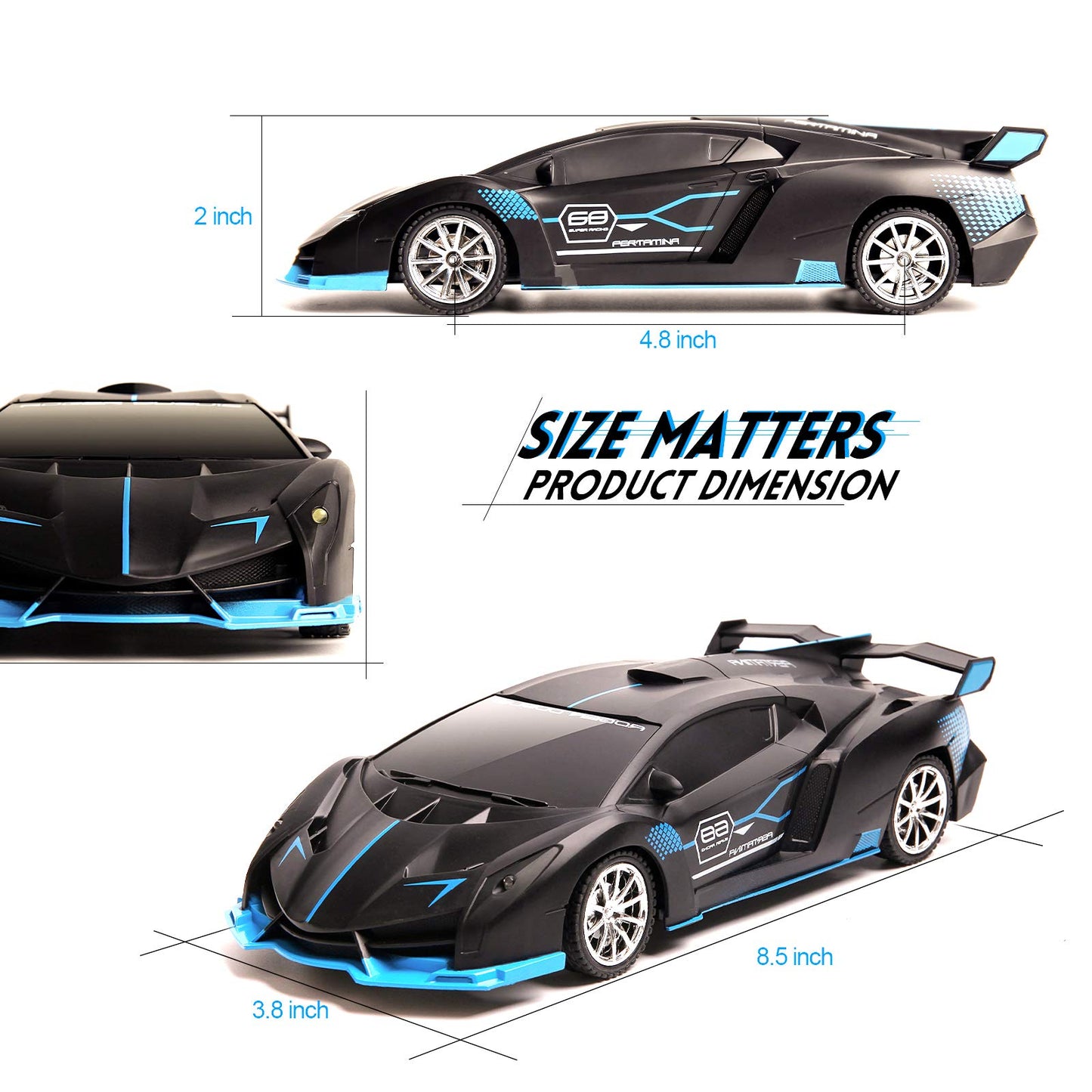 KULARIWORLD Remote Control Car - Fast 1/18 Scale RC Vehicle, Rechargeable, Black Blue, Ideal Xmas Gift for Boys