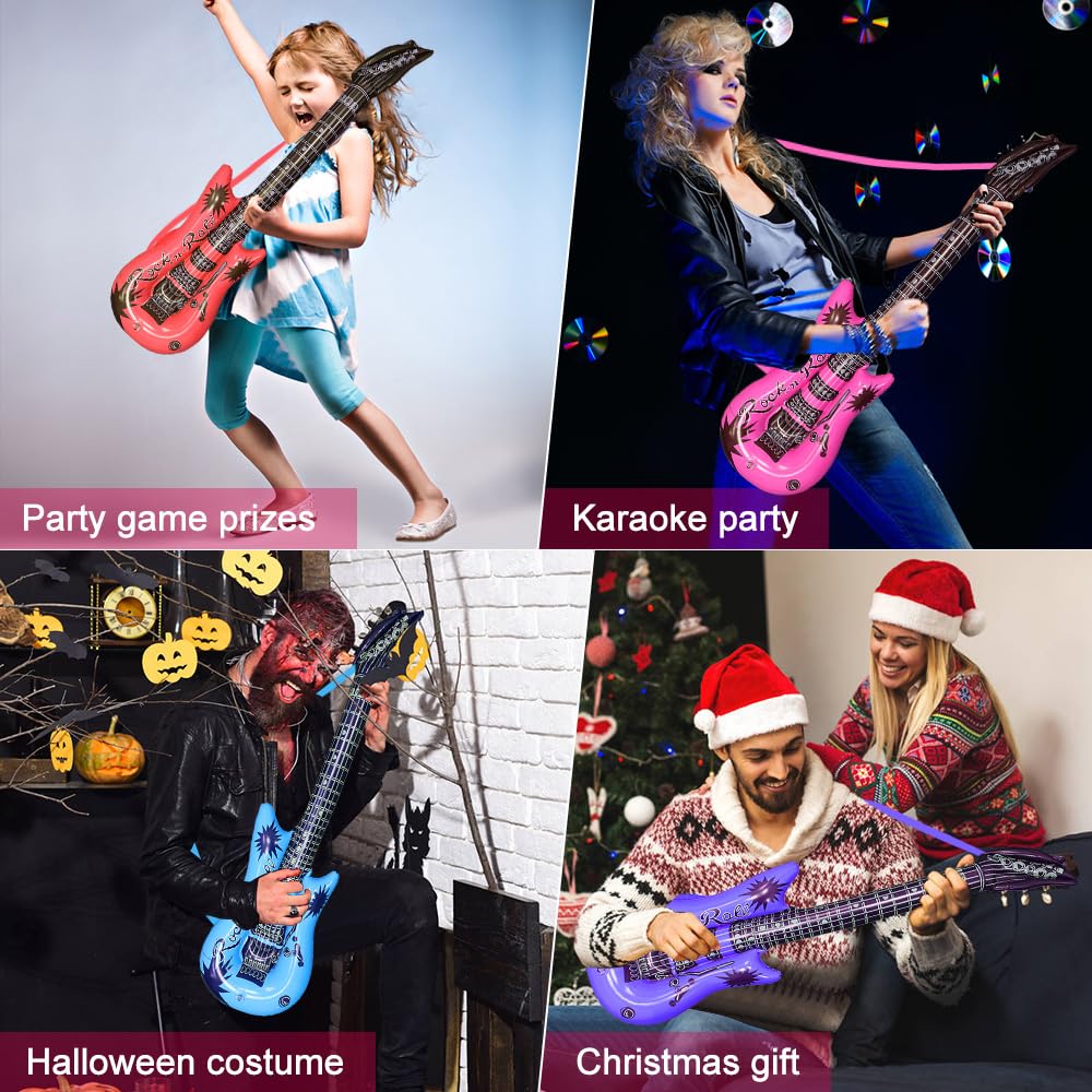QIQU Inflatable Guitar - 35 Inch Plastic Rock Star Guitar in Red for 80s 90s Theme Parties, Birthdays, Weddings & Photo Booths