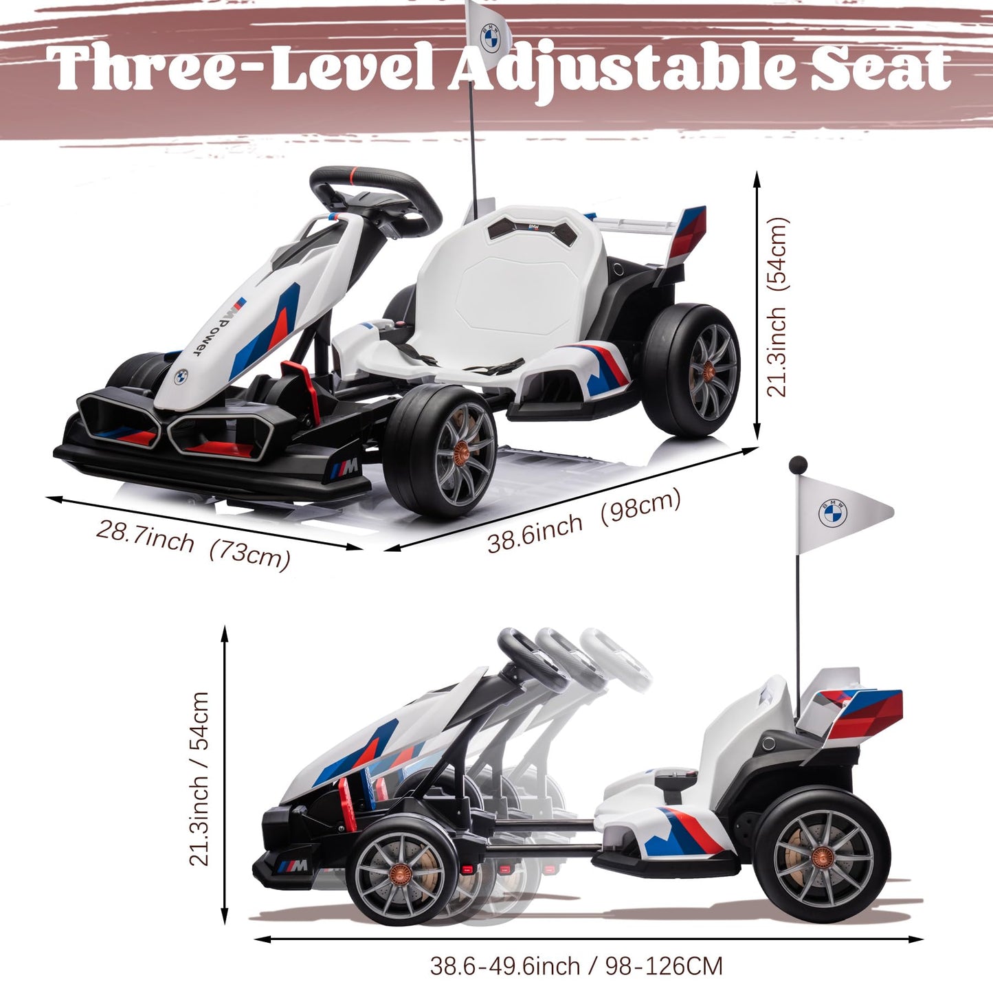 24V Electric Go Kart for Kids, Drift Racing Go Kart, Licensed BMW 7.5 MPH Electric Go Kart with Drift Race Pedal, Adjustable Sea