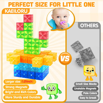 Feoxialy Magnetic Blocks - 52Pcs Translucent Magnetic Cubes, Digit Building Blocks Magnet Toys For Kids, Rainbow Stem Creativity Toys 3+ Year Old Boys & Girls Toddlers Kids Christmas Birthday Gifts