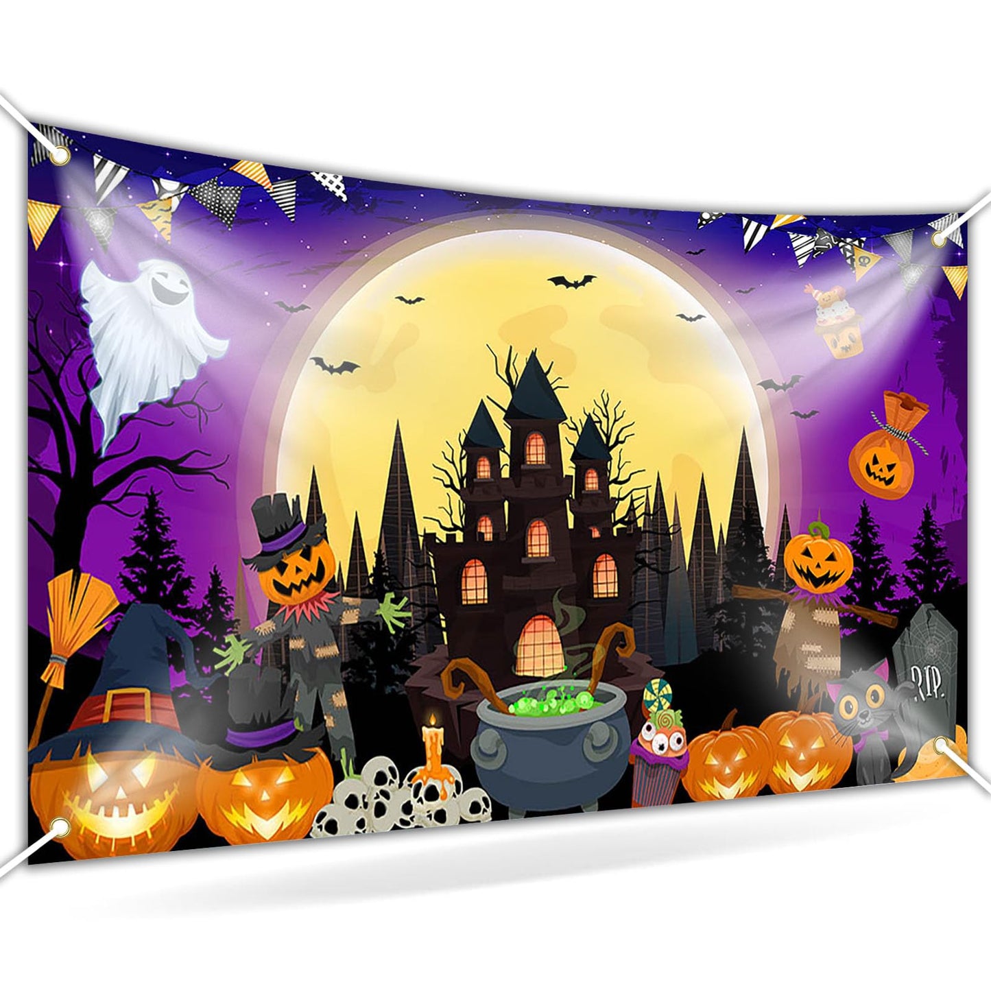 Avezano Happy Halloween Banner Spooky Halloween Backdrop Trick or Treat Halloween Banner Halloween Party Decorations Kids Outdoo