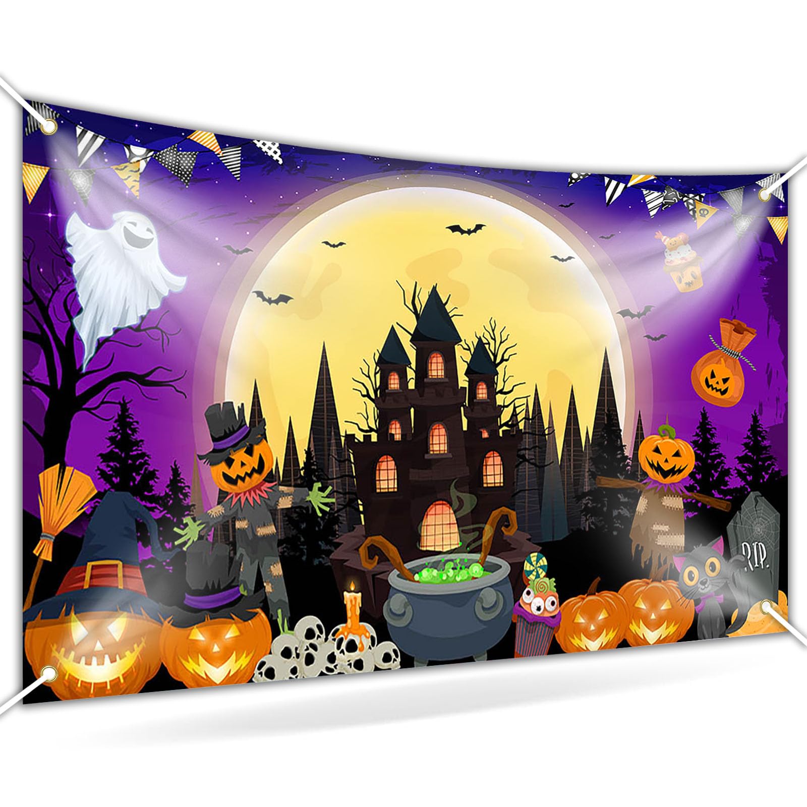 Avezano Happy Halloween Banner Spooky Halloween Backdrop Trick or Treat Halloween Banner Halloween Party Decorations Kids Outdoo