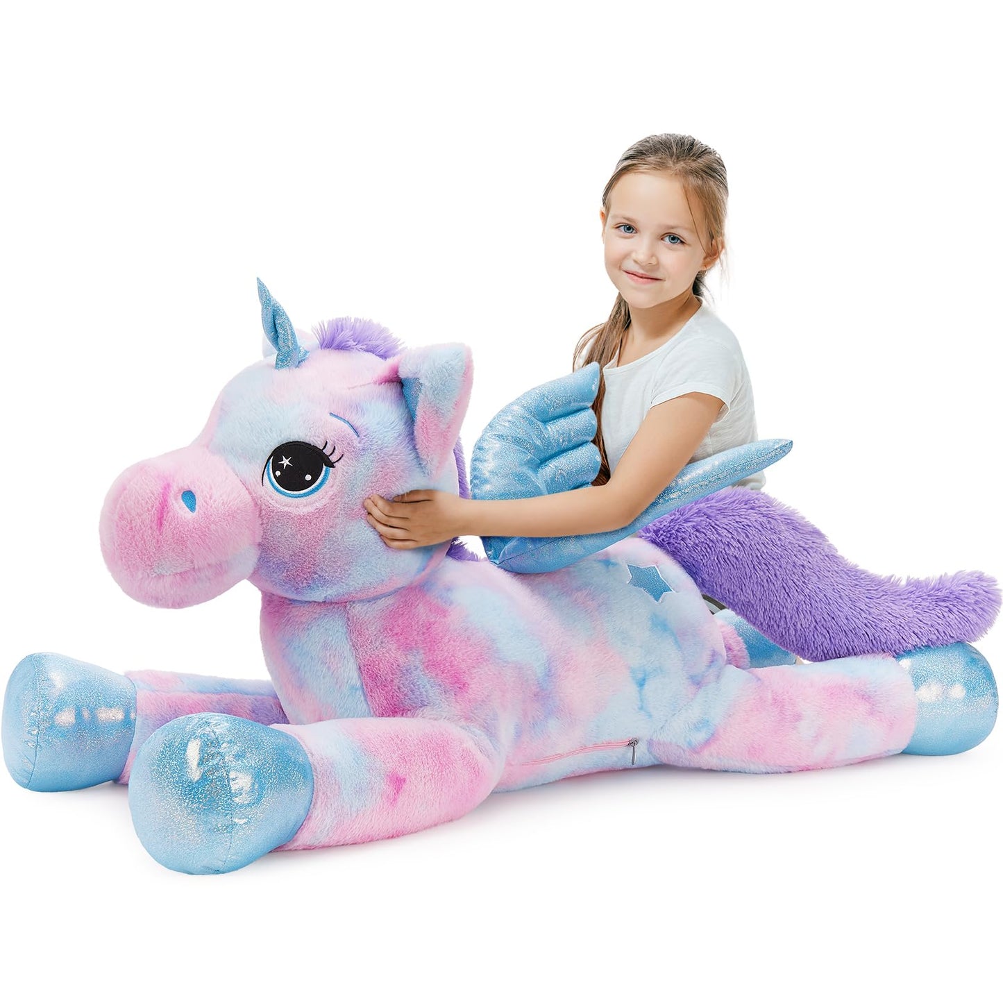 Tezituor 43 Inch Rainbow Purple Unicorn Stuffed Animal with Wings  Giant Stuffed Unicorn Plush Toys for Girls Kids Boys Women Soft Plushie Gifts for Valentines Day Christmas  Birthday Party