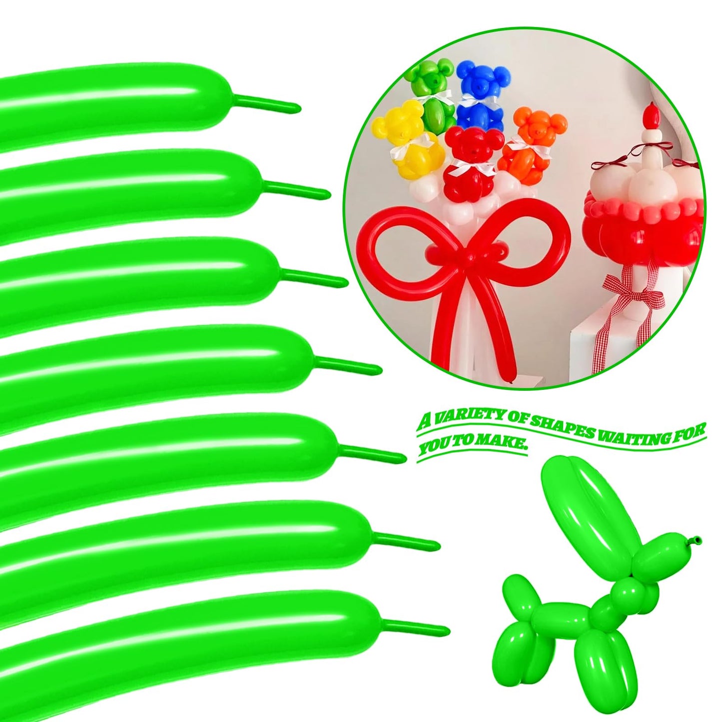 Lxzfcrg 260 Balloons Green Long Balloons For Balloon Animals, Thickening Long Skinny Latex Twisting Balloon For Balloon Garland
