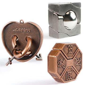 Brain Teaser Puzzles,3 Pieces Metal Cast Puzzle Games Toys,3D Highly Difficult Adult Puzzles, Iq Educational Box For Teens