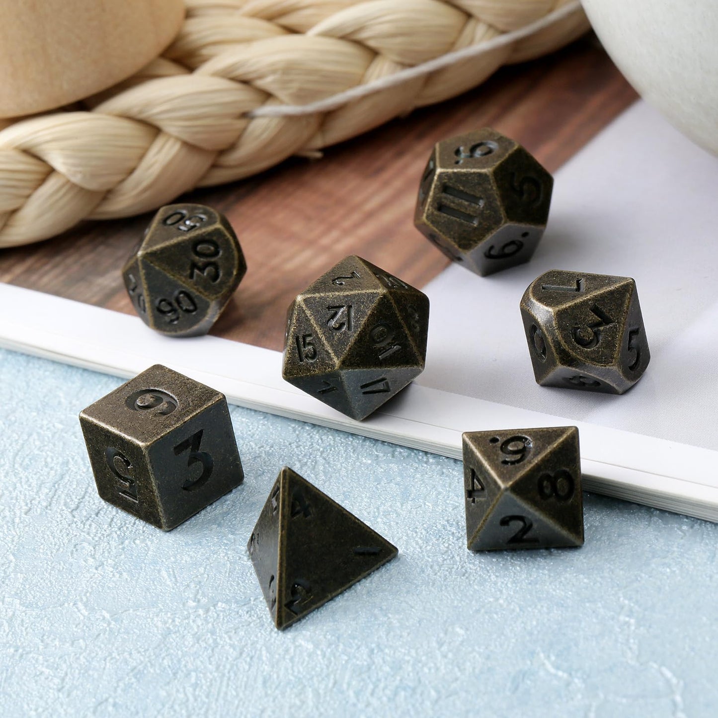 Mini D&D Dice Metal,DNDND 10mm Metallic D&D Dice Set with Gorgeous Gift Dice Box for Dungeons and Dragon DND Game (Brass)