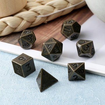 Mini D&D Dice Metal,DNDND 10mm Metallic D&D Dice Set with Gorgeous Gift Dice Box for Dungeons and Dragon DND Game (Brass)