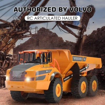 DOUBLE E Volvo RC Dump Truck Toy for Kids, Articulated Hauler, Remote Control Construction Toys Vehicles with Lights, Birthday G
