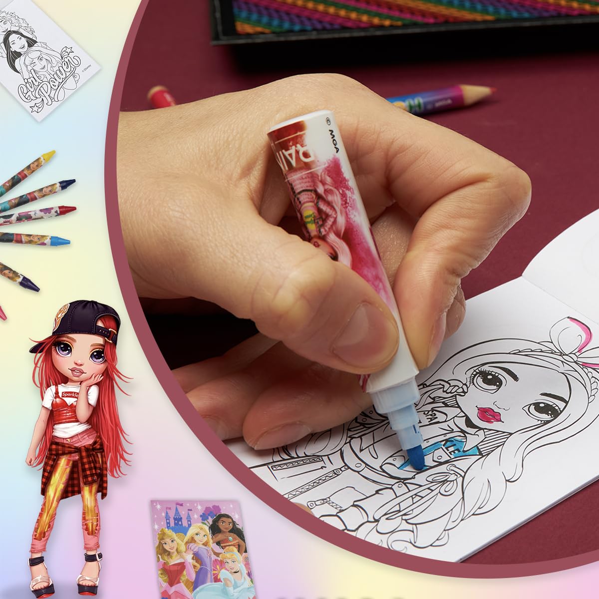 Rainbow High Colored Pencils Art Supplies Kids Drawing Kit Coloring Book Crayons Markers Drawing Pencils Art Kit Travel Case Gif