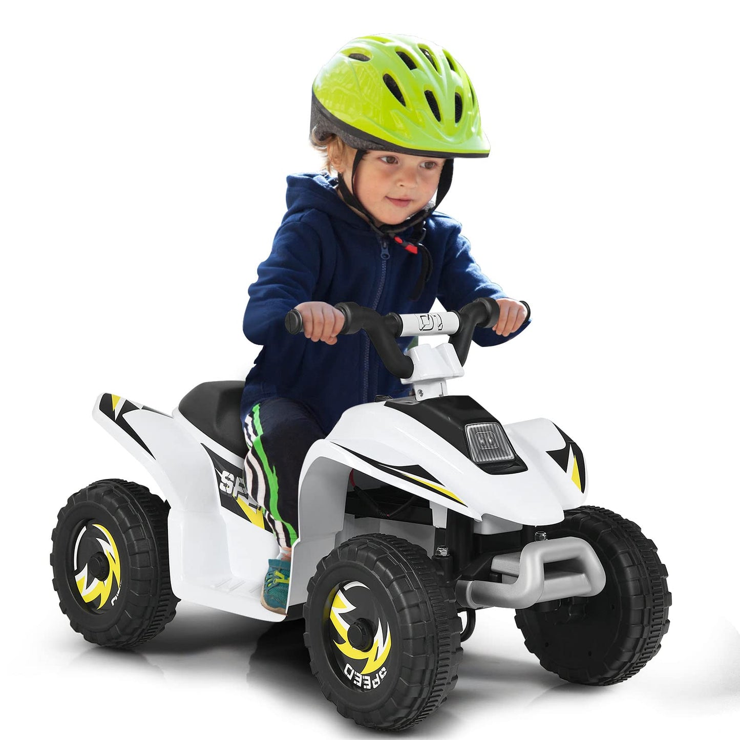 OLAKIDS Kids Ride On ATV  6V Motorized Quad Toy Car for Toddlers  4 Wheeler Battery Powered Electric Vehicle for Boys Girls with Forward/Reverse Switch  Anti-Slip Wheels (White)