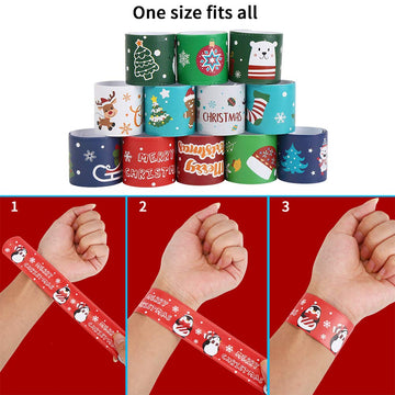 CCINEE Christmas Slap Bracelets,Xmas Slap Wristbands Snata Claus Reindeer for Christmas Party Gift Bag Filler Giveaways,48PCS