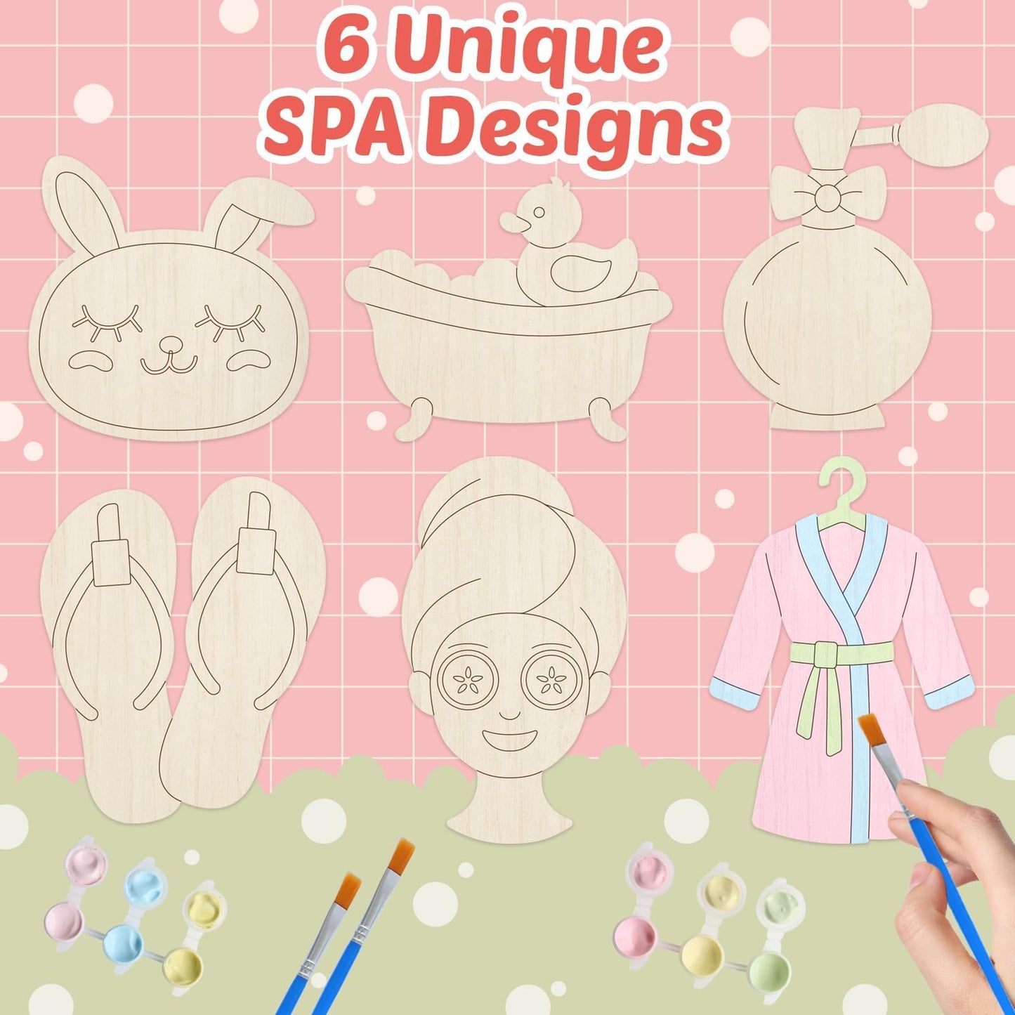 12 Pack Spa Party Favors for Kids - Individually Wrapped Paint Your Own Wooden Magnet Craft Kits with Thank You Card, Spa Birthd