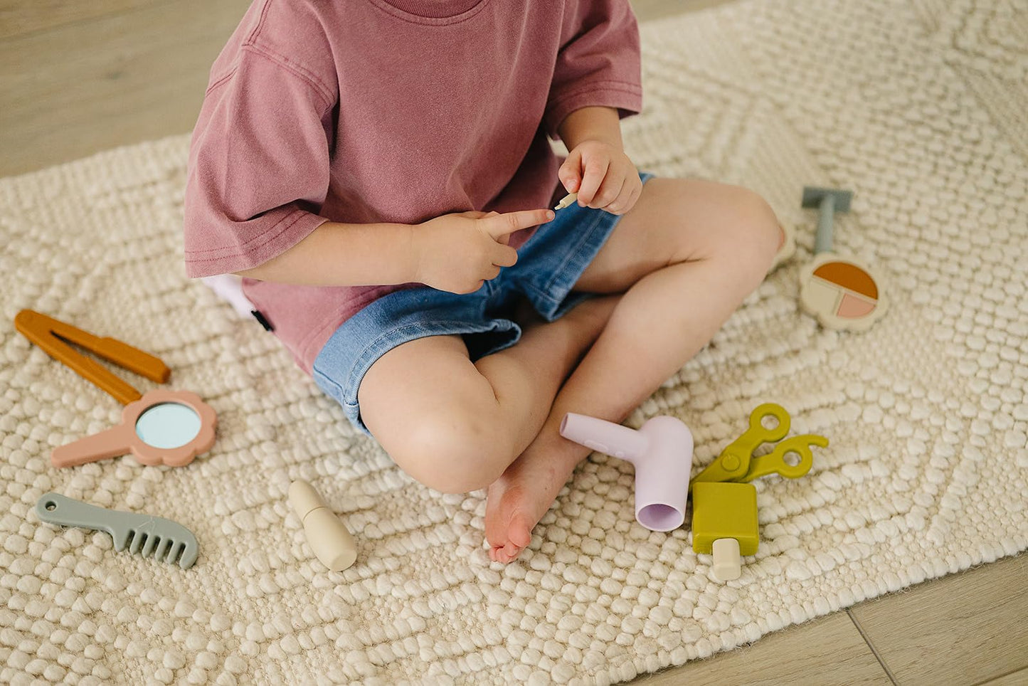 Marlowe & Co Silicone Hair Salon and Makeup Kit for Toddlers and Children, 12 Piece Mess Free Pretend Play Beauty Set for Girls